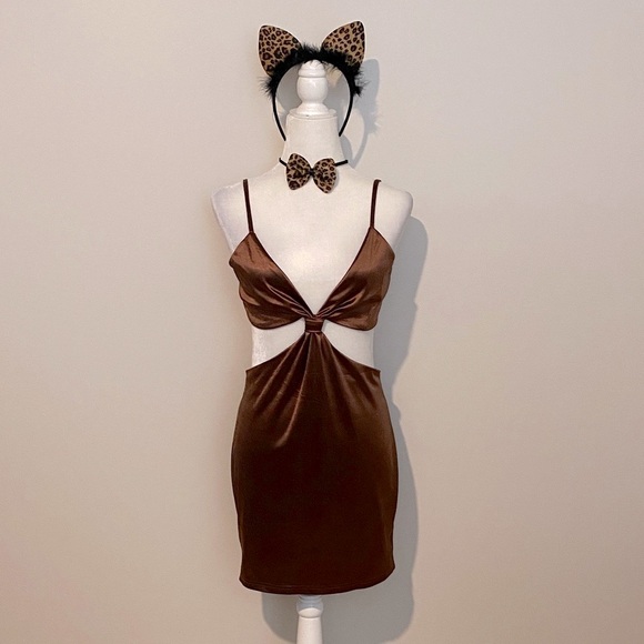Kitty cat doll costume/dress Brown Cut-Out Dress with Leopard Accessories - Picture 1 of 9